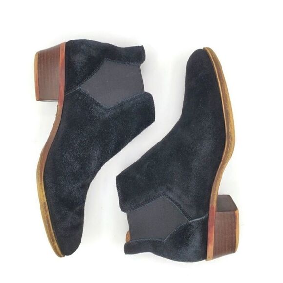 Lucky Brand Bellamy Black Suede Pull-On Almond-Toe Low Block Heel Ankle Boots - Picture 7 of 14